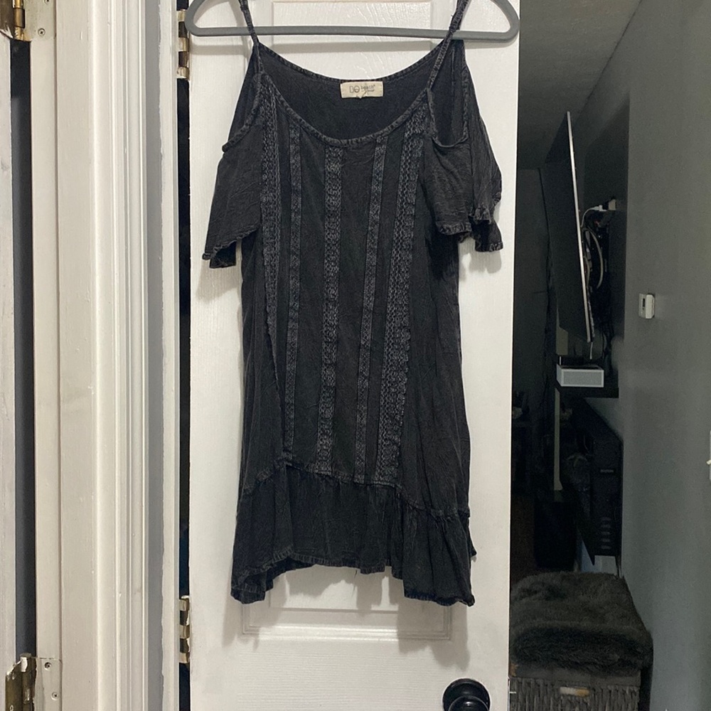 Cold shoulder ruffle sleeve, black dress